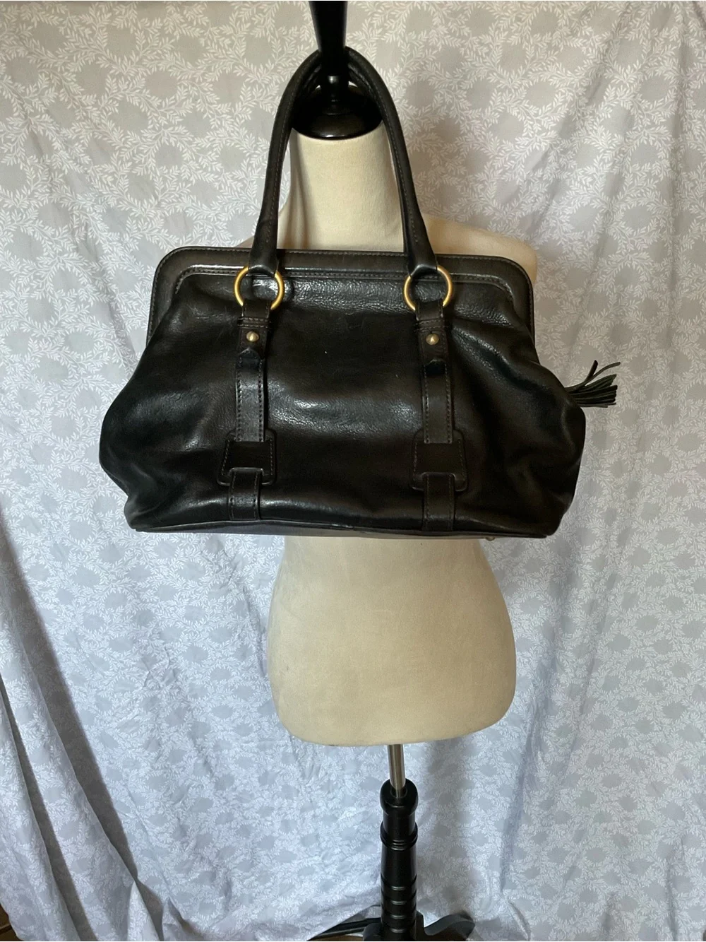 Dooney & Bourke Black Leather Satchel with Gold Hardware